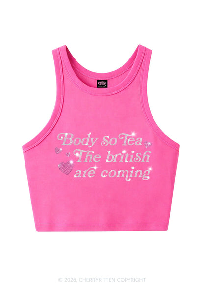 Rhinestone Body So Tea Y2K Crop Tank Top Cherrykitten