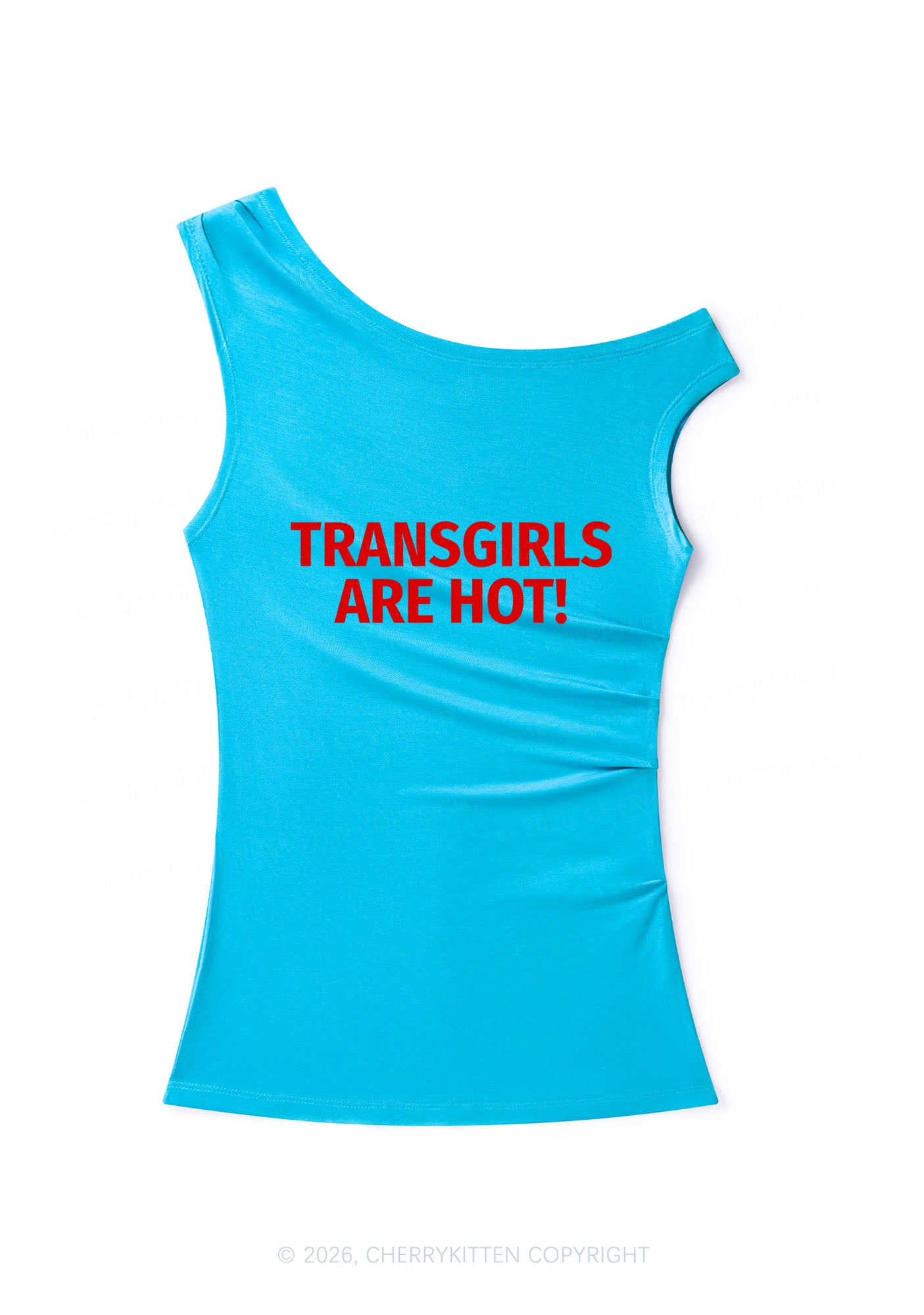 Transgirls Are Hot Pride Y2K Off Shoulder Tank Top Cherrykitten