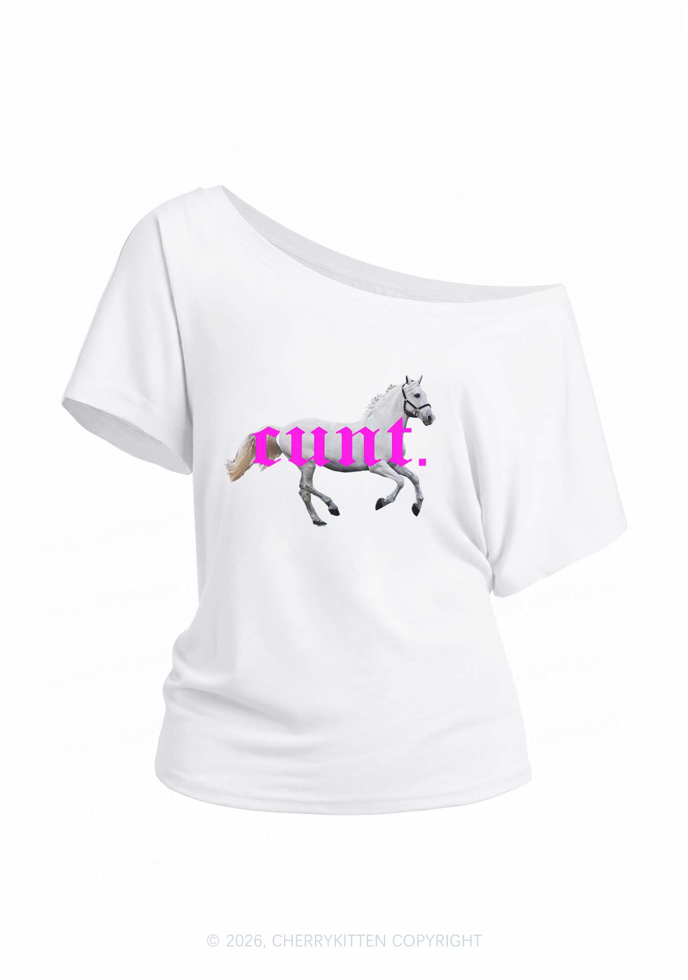 Cxxt Horse Y2K Off Shoulder Tee Cherrykitten