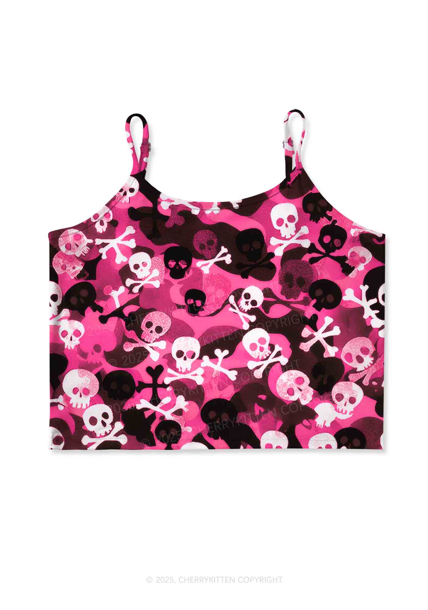 Halloween Pink Camouflage Skull Y2K Print Cami Crop Top Cherrykitten