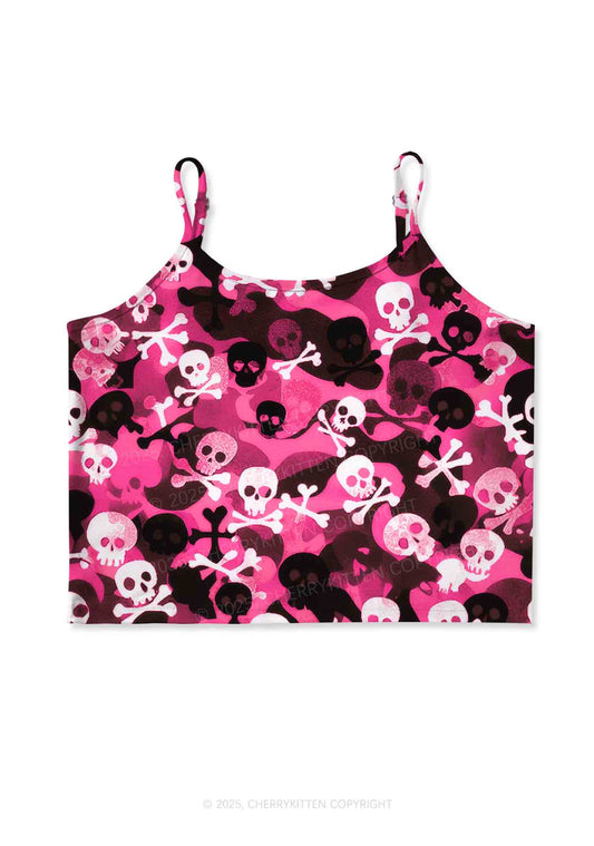 Halloween Pink Camouflage Skull Y2K Print Cami Crop Top Cherrykitten