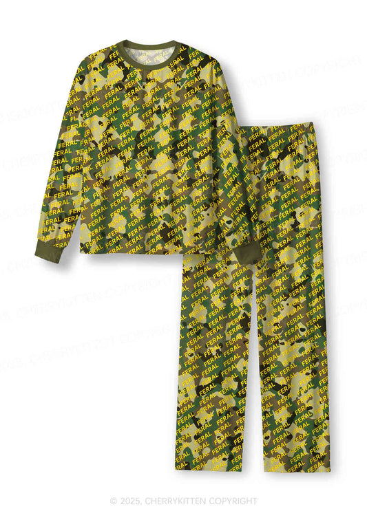 Wild Camouflage Feral Y2K Print Long Sleeve Pajama Set Cherrykitten