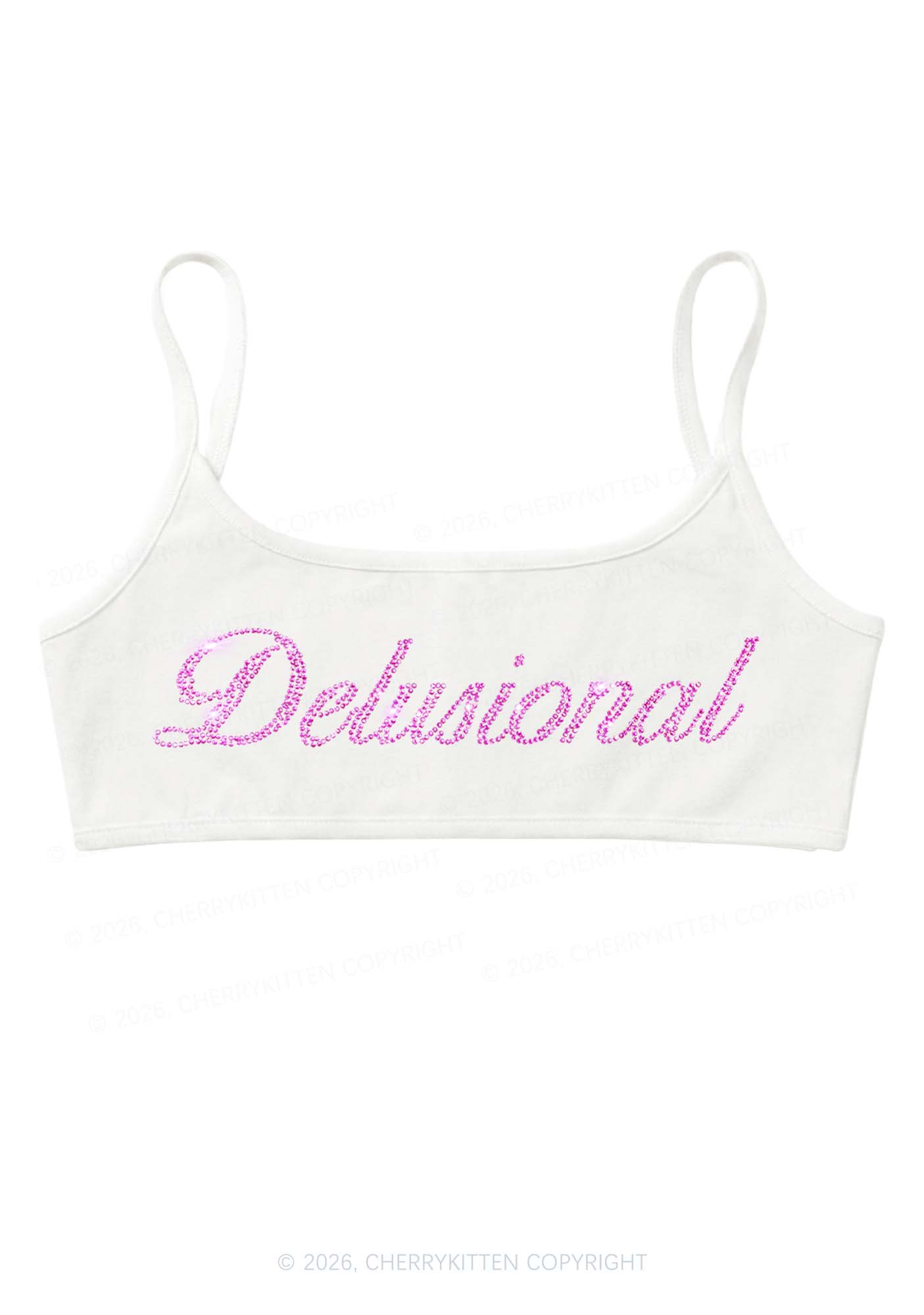 Rhinestone Delusional Y2K Super Crop Cami Cherrykitten