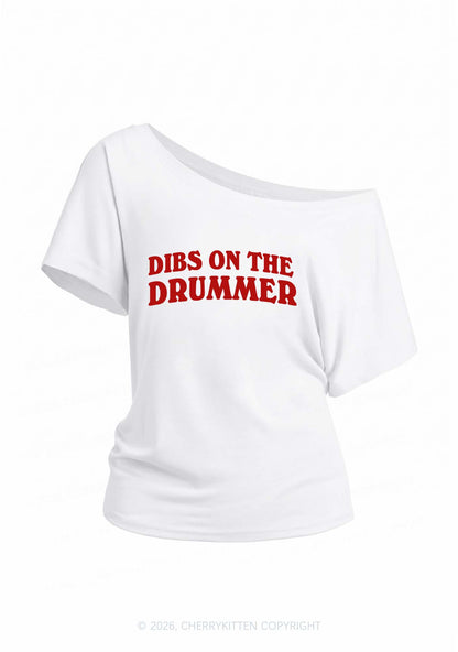 Dibs On The Drummer Y2K Off Shoulder Tee Cherrykitten
