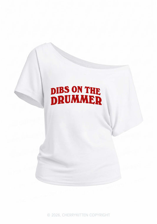 Dibs On The Drummer Y2K Off Shoulder Tee Cherrykitten