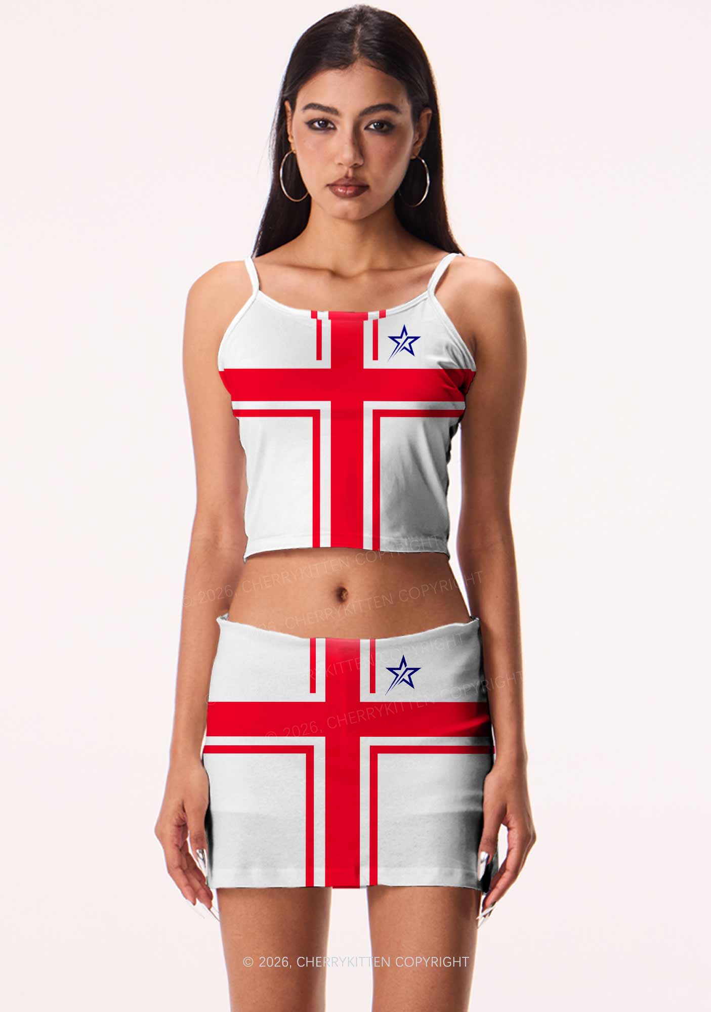 Red Cross Blue Star Y2K Print Cami Crop Top Cherrykitten