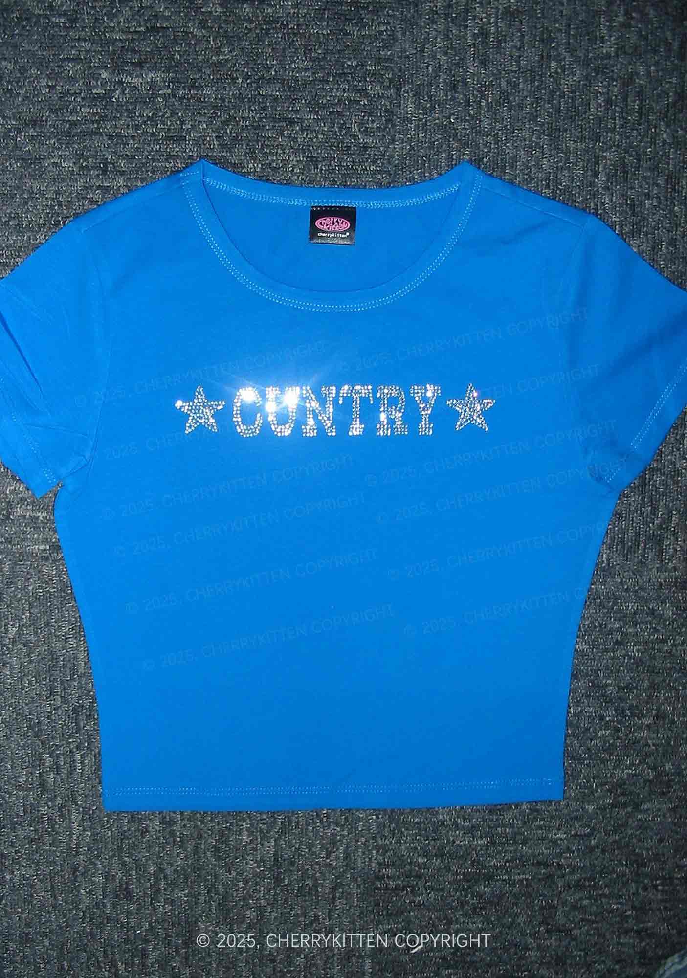 Rhinestone Cuntry Y2K Baby Tee Cherrykitten