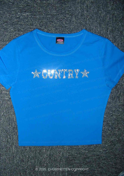 Rhinestone Cuntry Y2K Baby Tee Cherrykitten