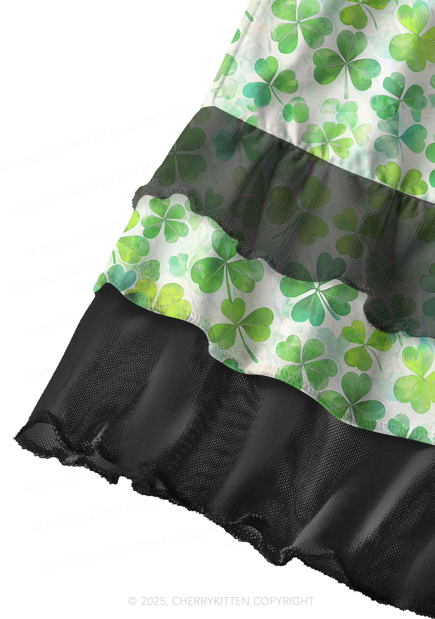 Green Shamrock Y2K Print Mini Layered Skirt Cherrykitten