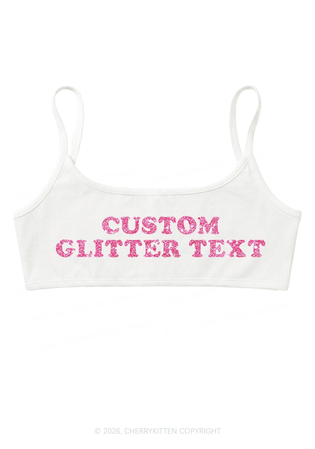 Custom Glitter Text Y2K Super Crop Cami Cherrykitten
