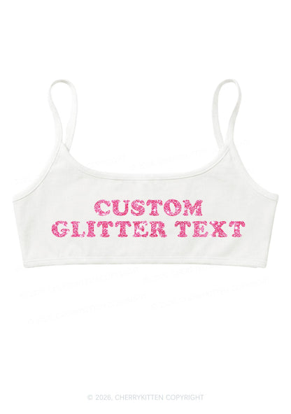 Custom Glitter Text Y2K Super Crop Cami Cherrykitten