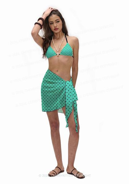 Black Dots On Aqua Green Y2K Print Bikini Set Cherrykitten