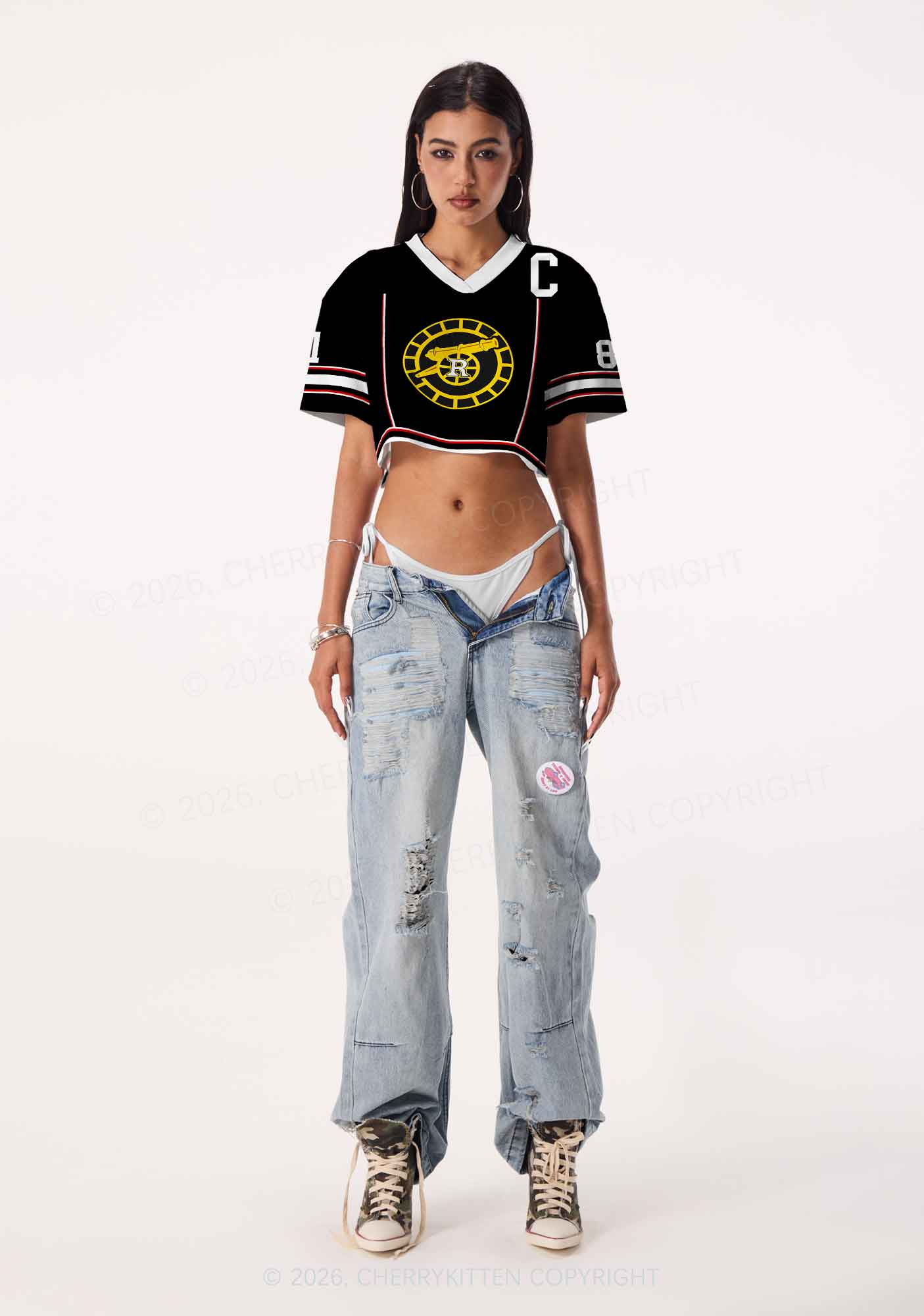 Black Gold HR Y2K Crop Sport Jersey Shirts Cherrykitten