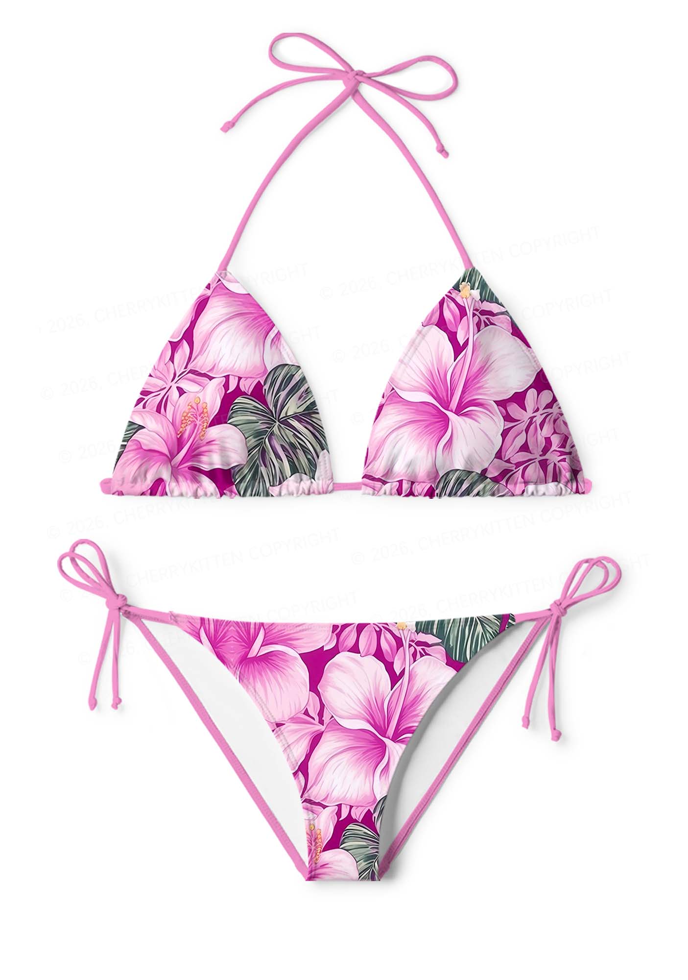 Purple Blossoms Y2K Print Bikini Set Cherrykitten