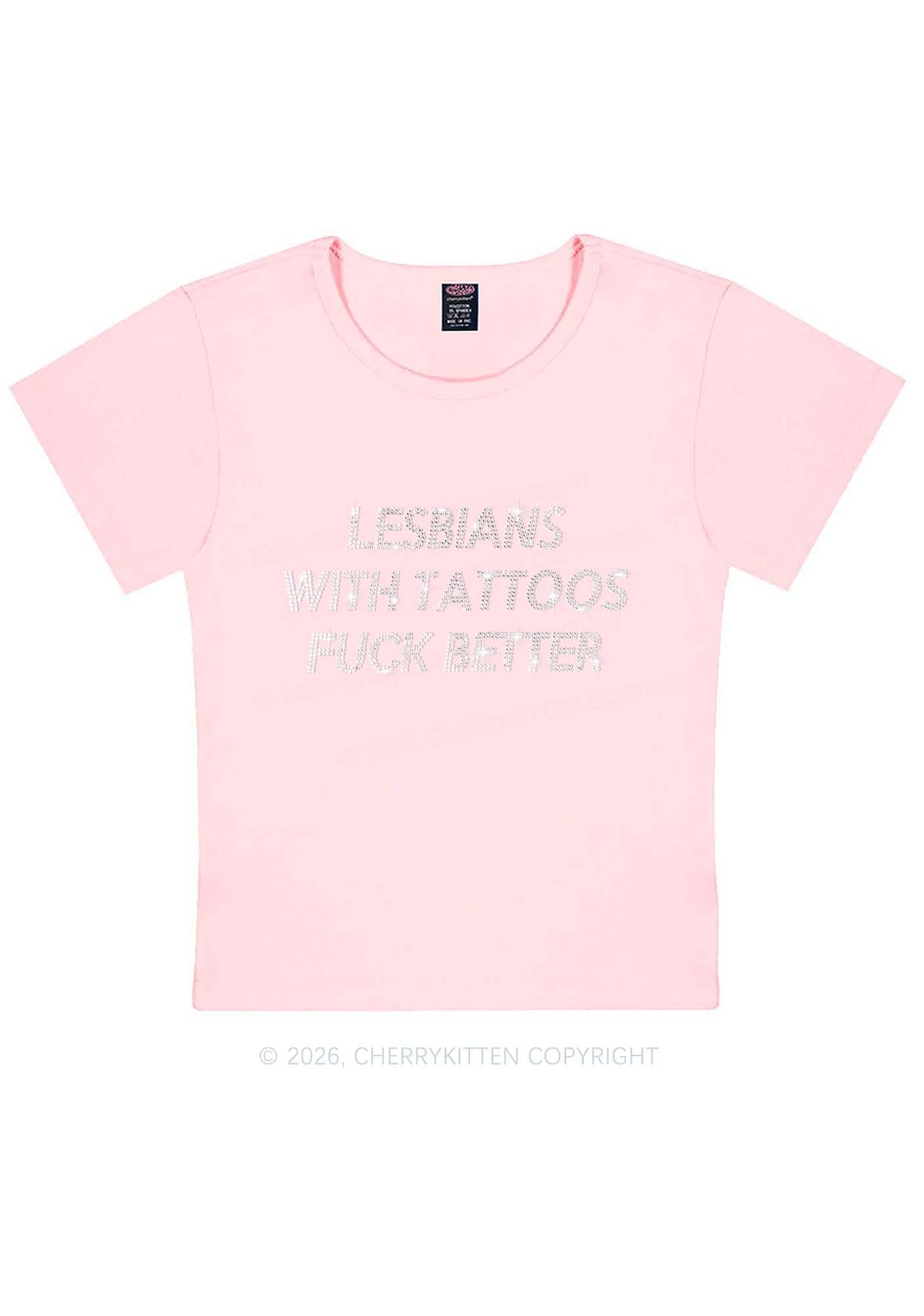Rhinestone Lesbians With Tattoos Fxxk Better Pride Y2K Baby Tee Cherrykitten