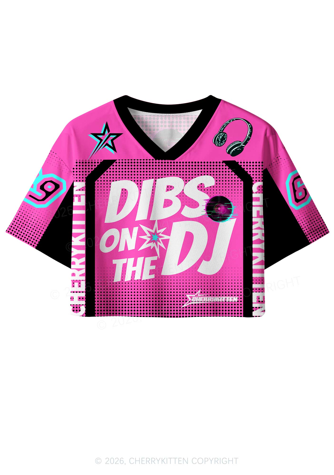Hot Pink Dibs On The DJ Y2K Crop Sport Jersey Shirts Cherrykitten