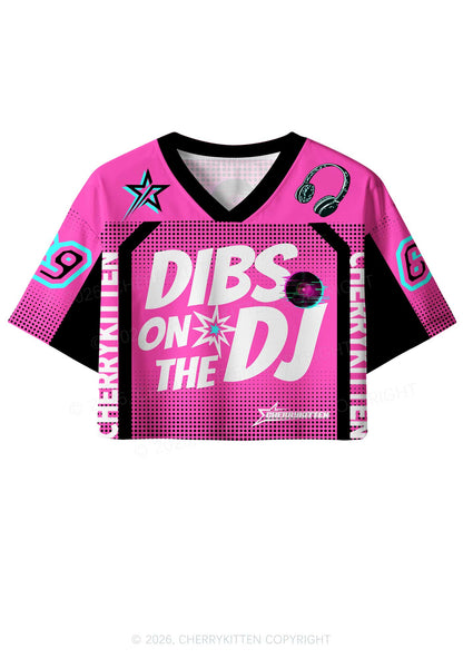 Hot Pink Dibs On The DJ Y2K Crop Sport Jersey Shirts Cherrykitten