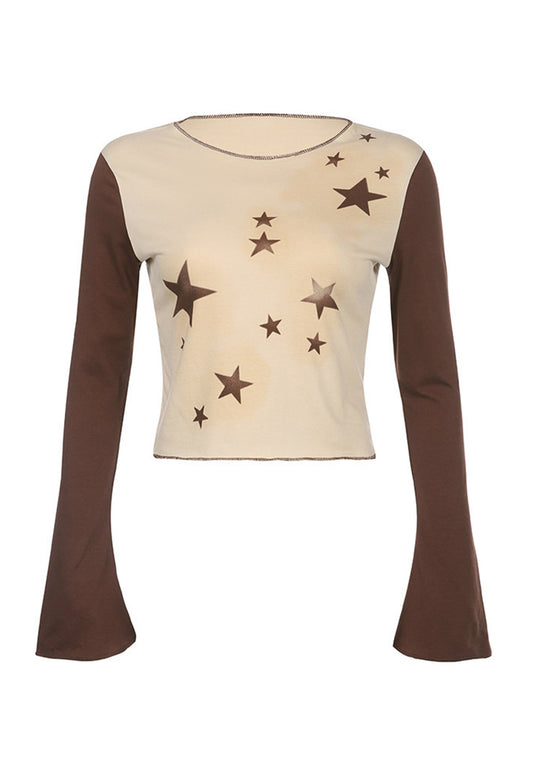 Trendy Star Print Trumpet Sleeve Top Cherrykitten