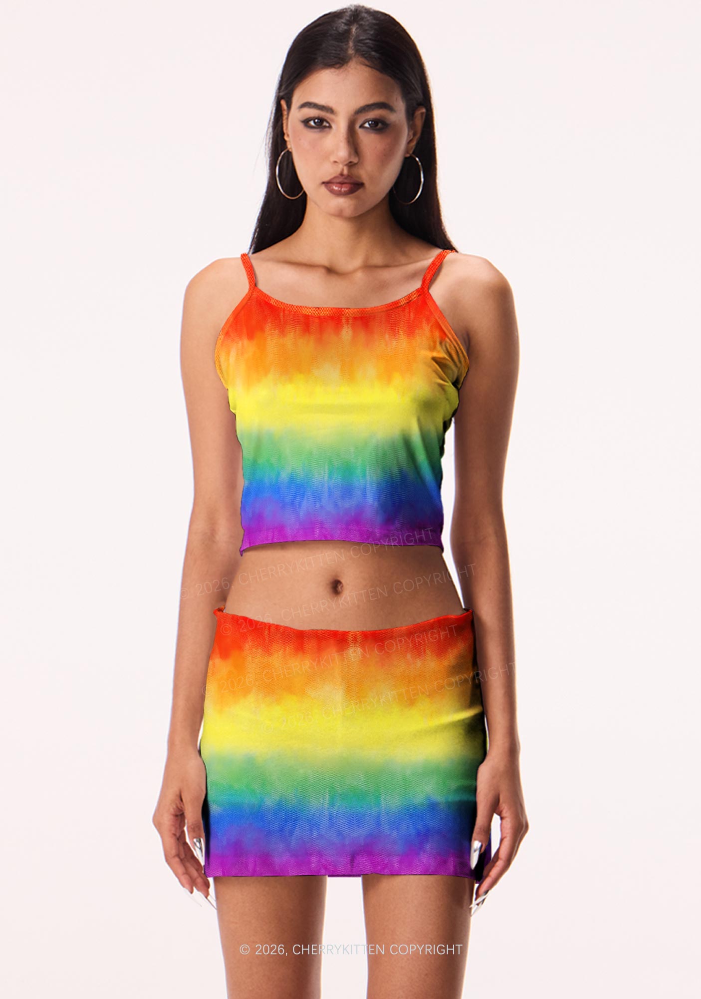 Rainbow Flag Pride Y2K Print Cami Crop Top Cherrykitten