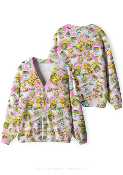 Yellow Canned Pickles Y2K Christmas Cardigan Knit Sweatshirt Cherrykitten