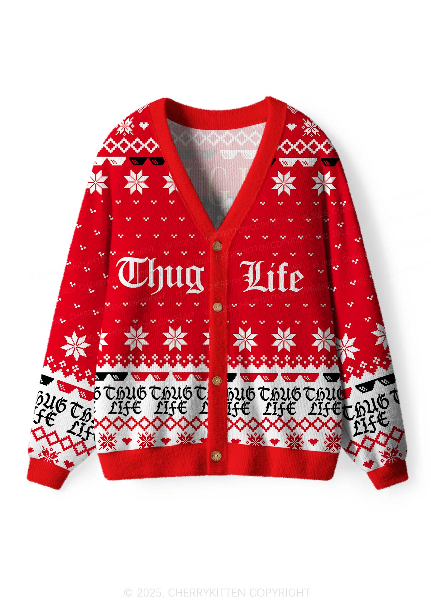 Thug Life Y2K Christmas Cardigan Knit Sweatshirt Cherrykitten