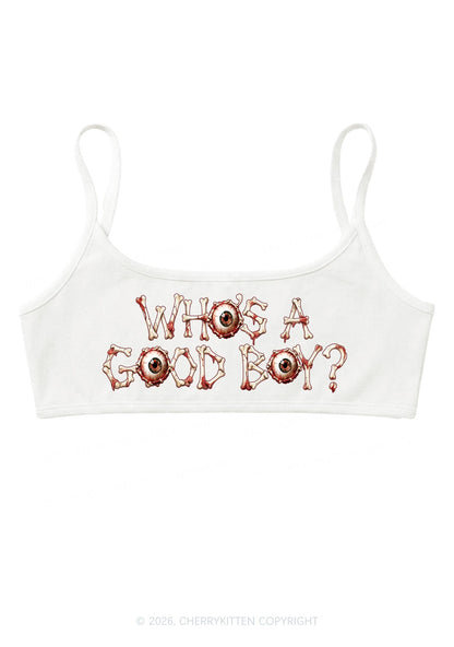 Halloween Whos A Good Boy Bone Eyeball Y2K Super Crop Cami Cherrykitten