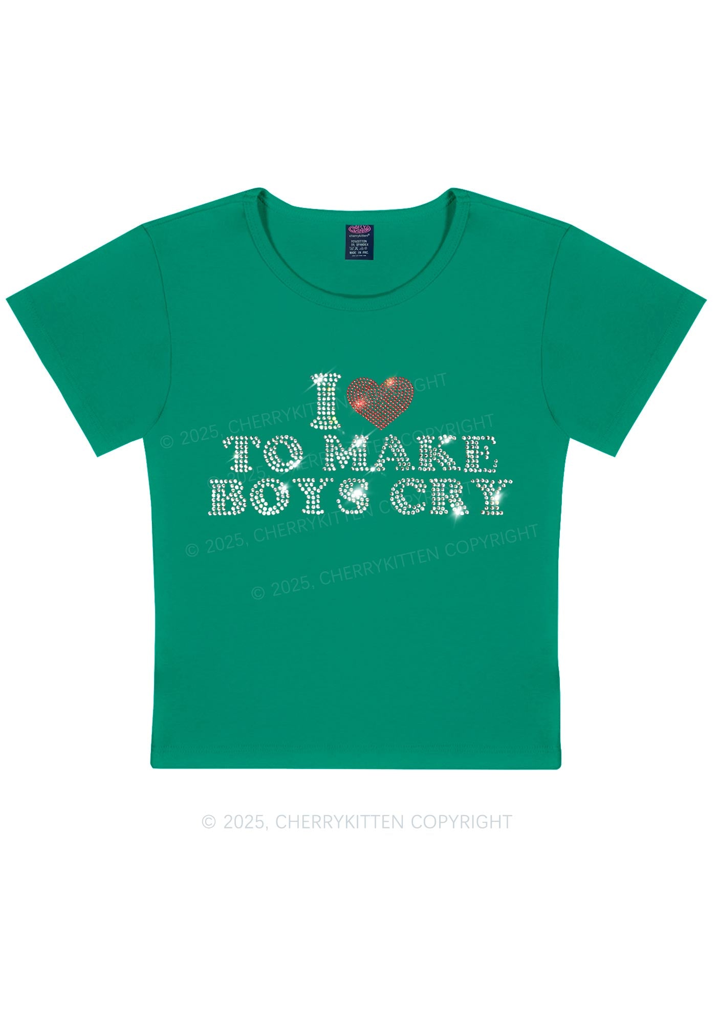 Rhinestone Love To Make Boys Cry Y2K Baby Tee Cherrykitten