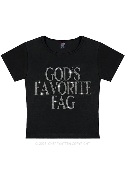 Rhinestone Gods Favorite Fag Pride Y2K Baby Tee Cherrykitten