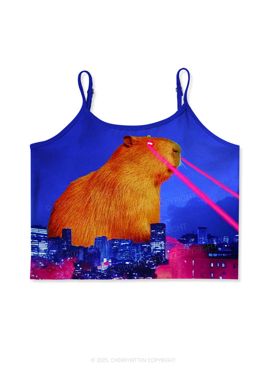 Laser Monster Capybara Y2K Print Cami Crop Top Cherrykitten