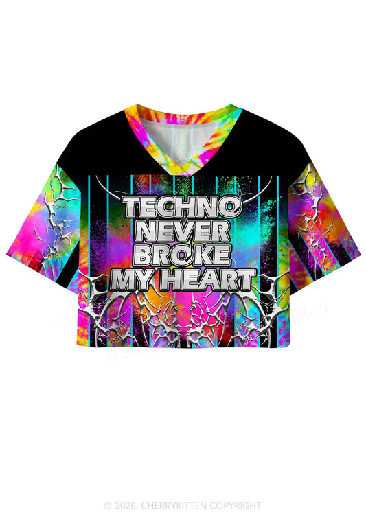 Techno Never Broke My Heart Y2K Crop Sport Jersey Shirts Cherrykitten
