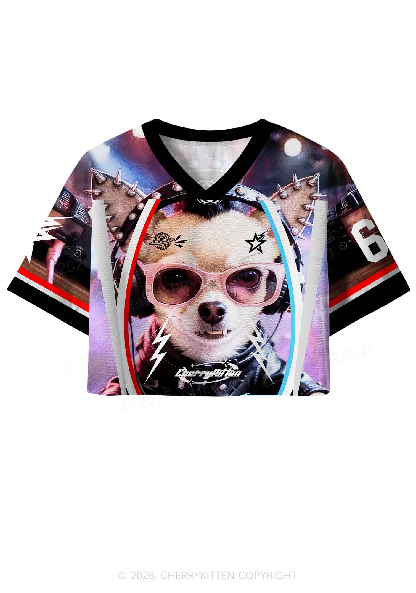 Punk Rock Chihuahua DJ Y2K Crop Sport Jersey Shirts Cherrykitten