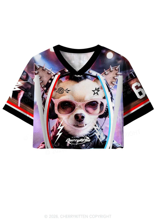 Punk Rock Chihuahua DJ Y2K Crop Sport Jersey Shirts Cherrykitten