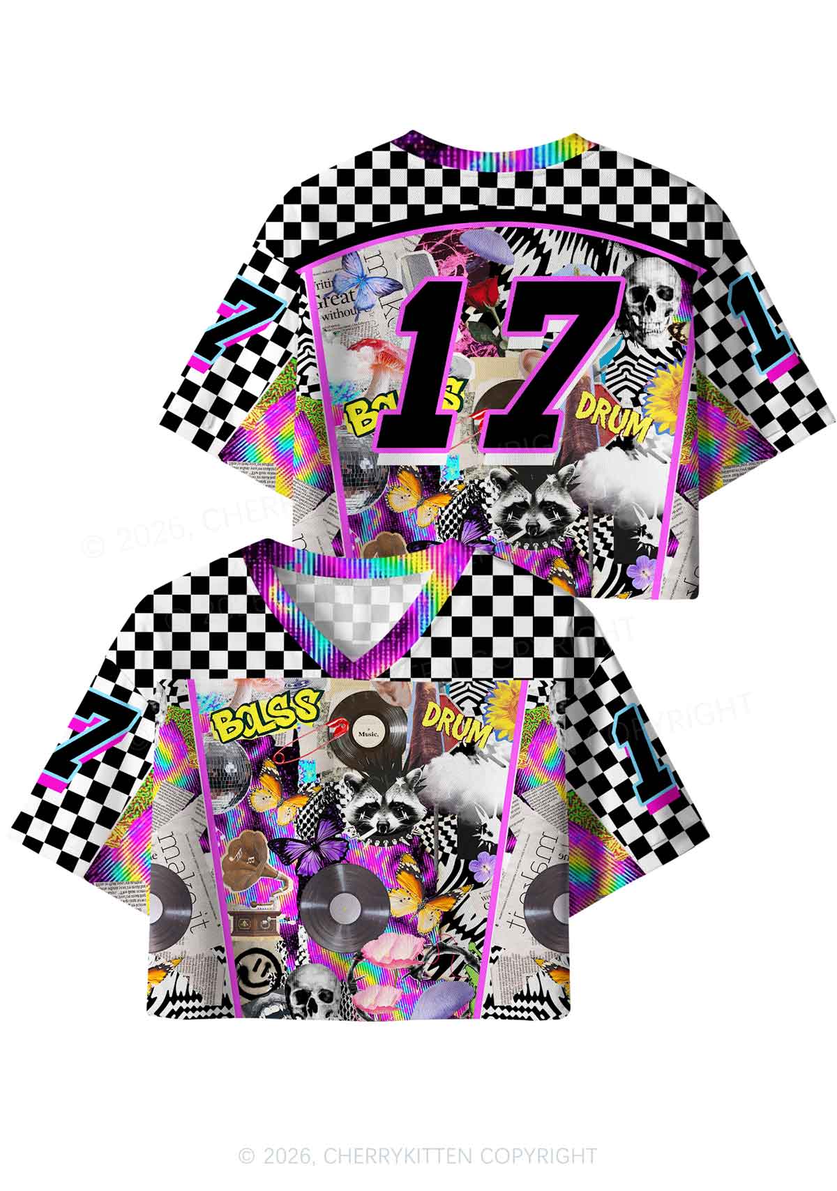 Bass And Drum Collage Y2K Crop Sport Jersey Shirts Cherrykitten