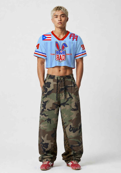 Blue Stripe Football Bunny Y2K Crop Sport Jersey Shirts Cherrykitten