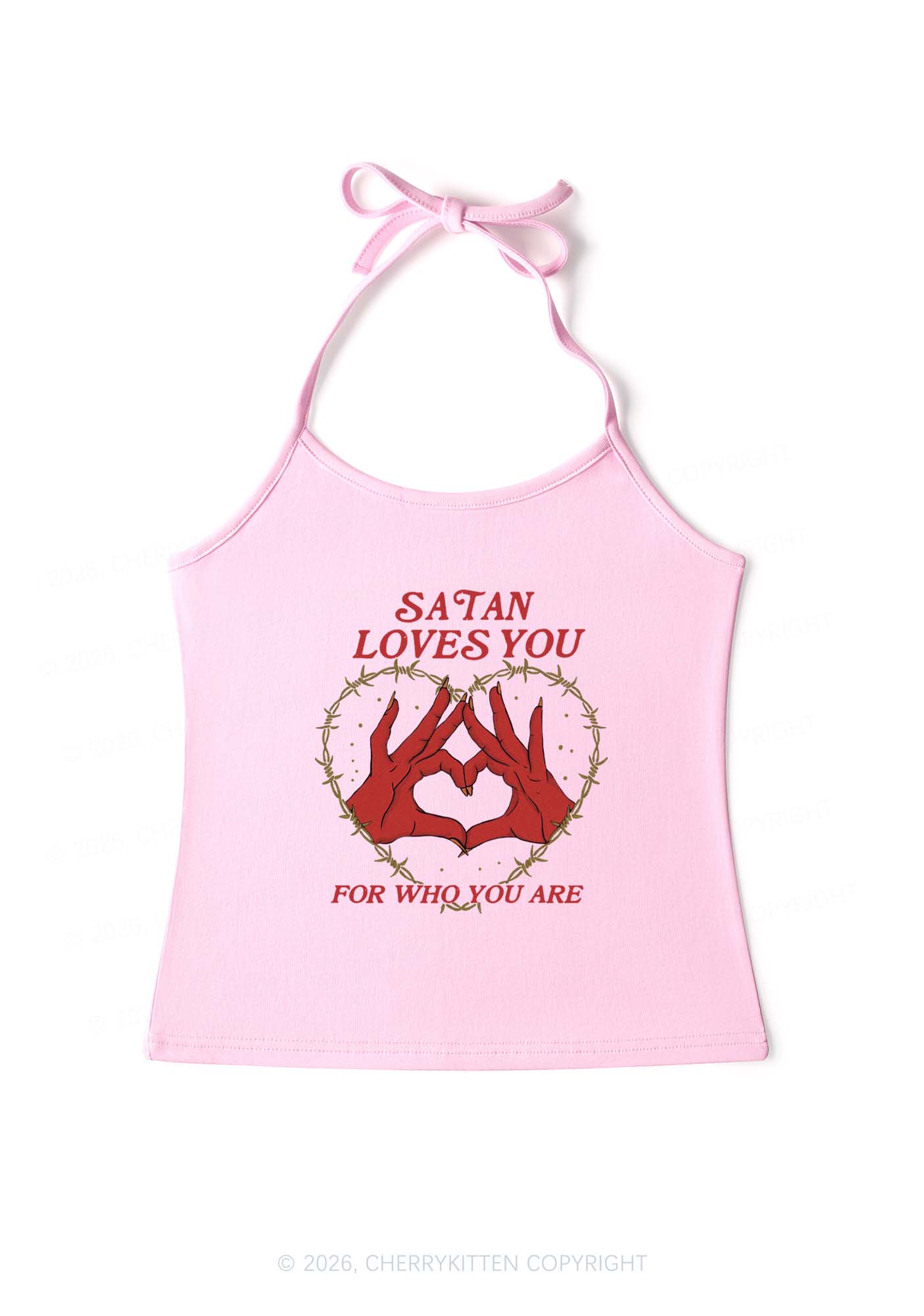 Satan Loves You Heart Halloween Y2K Halter Neck Cami Cherrykitten