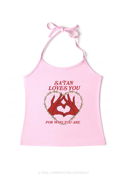 Satan Loves You Heart Halloween Y2K Halter Neck Cami Cherrykitten