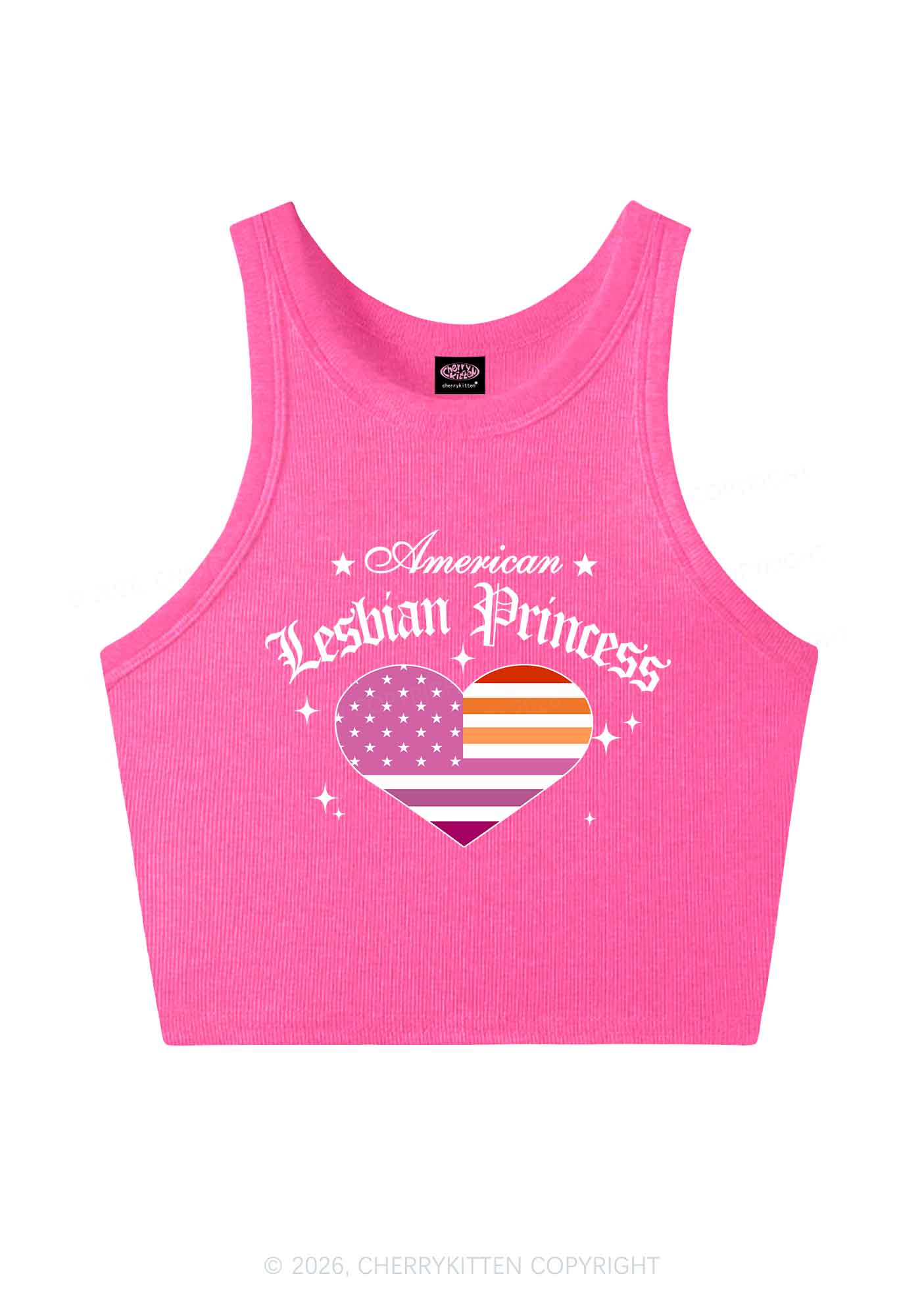 American Lesbian Princess Flag Pride Y2K Crop Tank Top Cherrykitten
