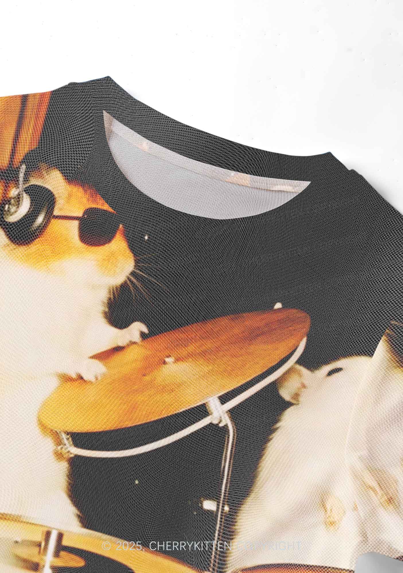 Rats Drummer Y2K Mesh Crop Top Cherrykitten