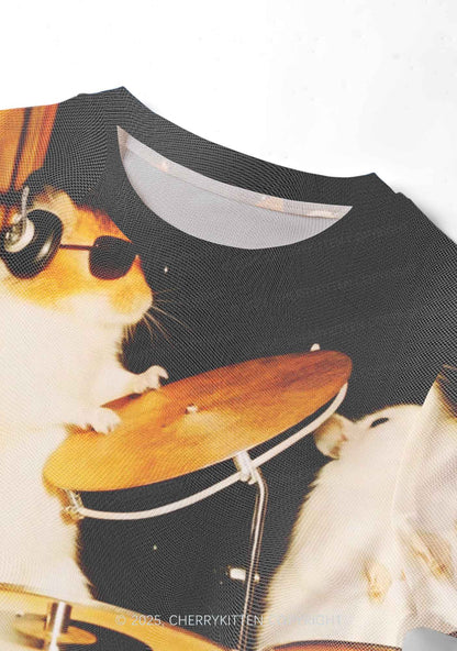 Rats Drummer Y2K Mesh Crop Top Cherrykitten