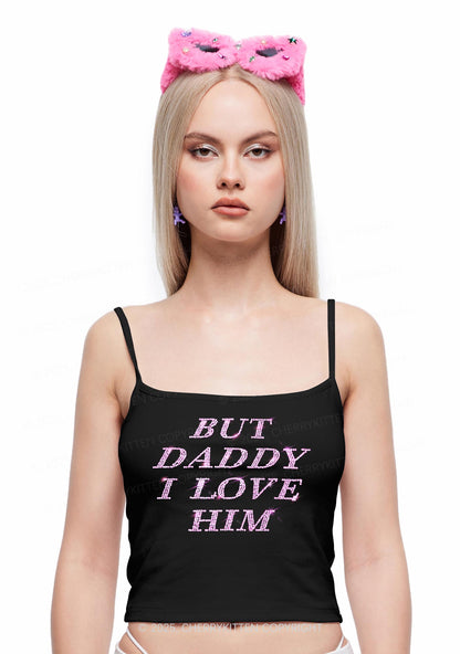 Rhinestone But Daddy I Love Him Y2K Spaghetti Strap Cami Cherrykitten