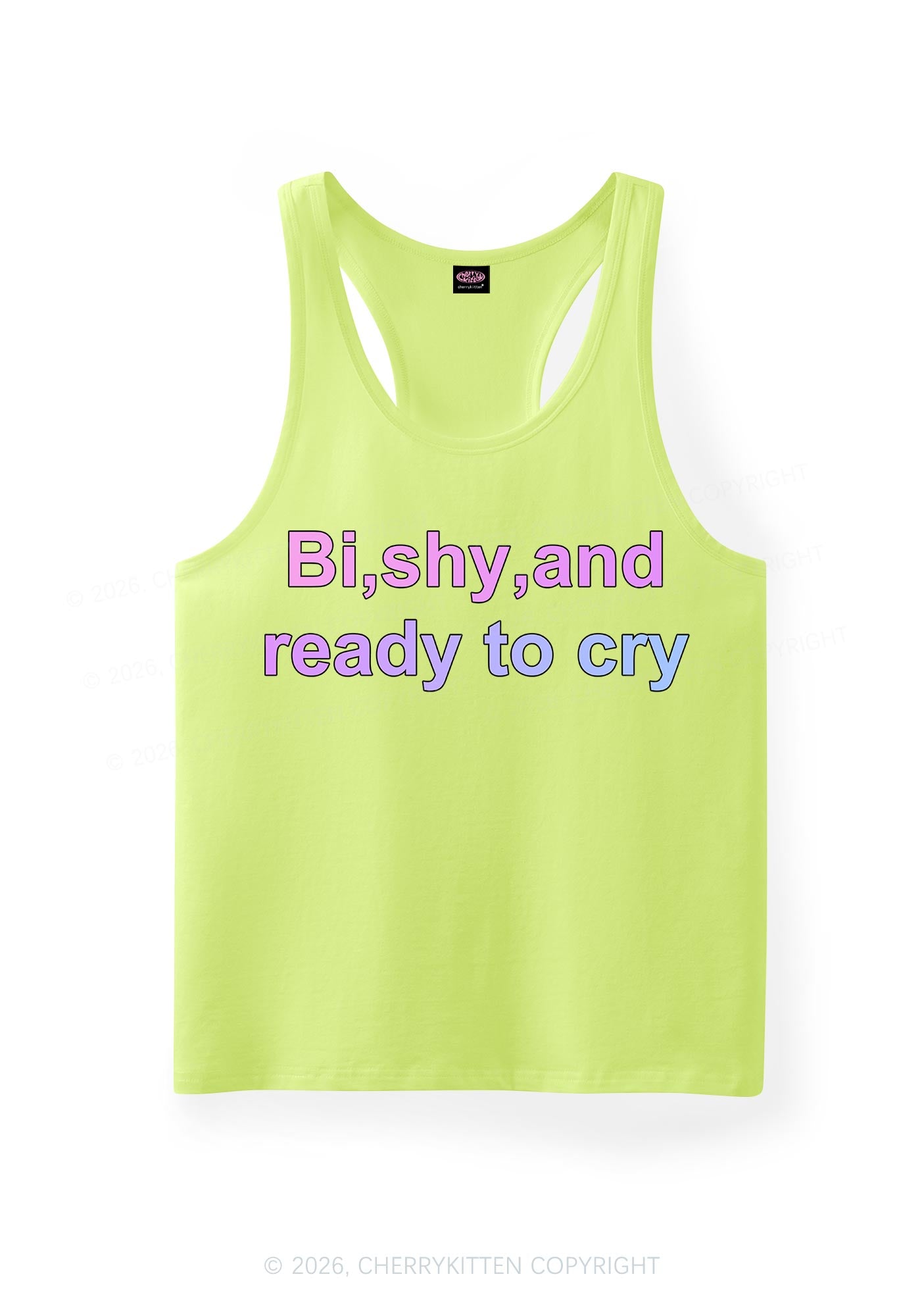 Bi Shy And Ready To Cry Pride Y2K Men Racerback Tank Top Cherrykitten