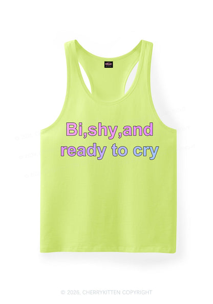 Bi Shy And Ready To Cry Pride Y2K Men Racerback Tank Top Cherrykitten