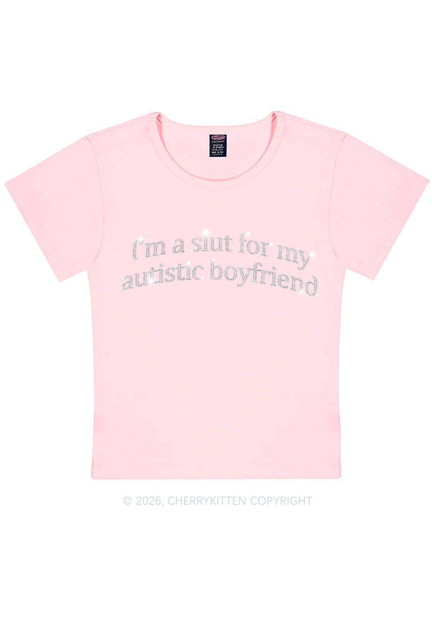 Rhinestone Slxt For My Autistic BF Y2K Baby Tee Cherrykitten