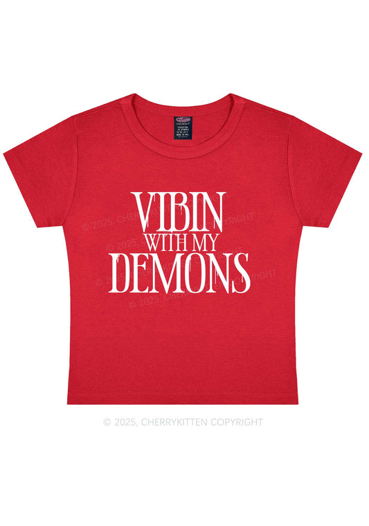Halloween Vibin With My Demons Y2K Baby Tee Cherrykitten