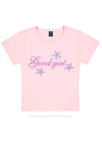 Rhinestone Good Girl Pink Star Y2K Baby Tee Cherrykitten