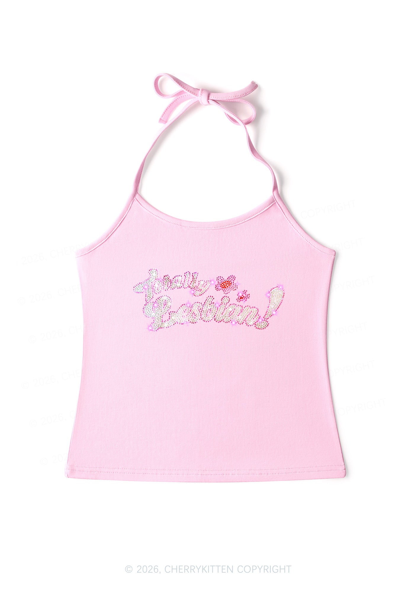 Rhinestone Totally Lesbian Pride Y2K Halter Neck Cami Cherrykitten