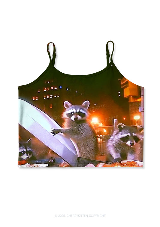 Raccoon Trash Party Y2K Print Cami Crop Top Cherrykitten