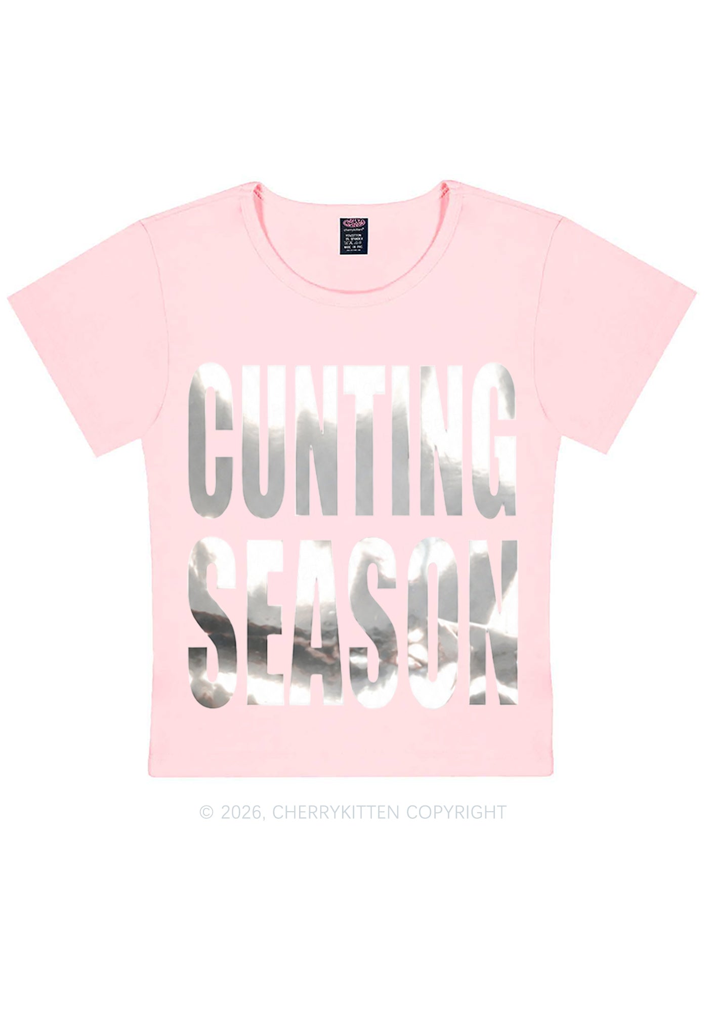 Cxxting Season Silver Foil Printed Y2K Baby Tee Cherrykitten