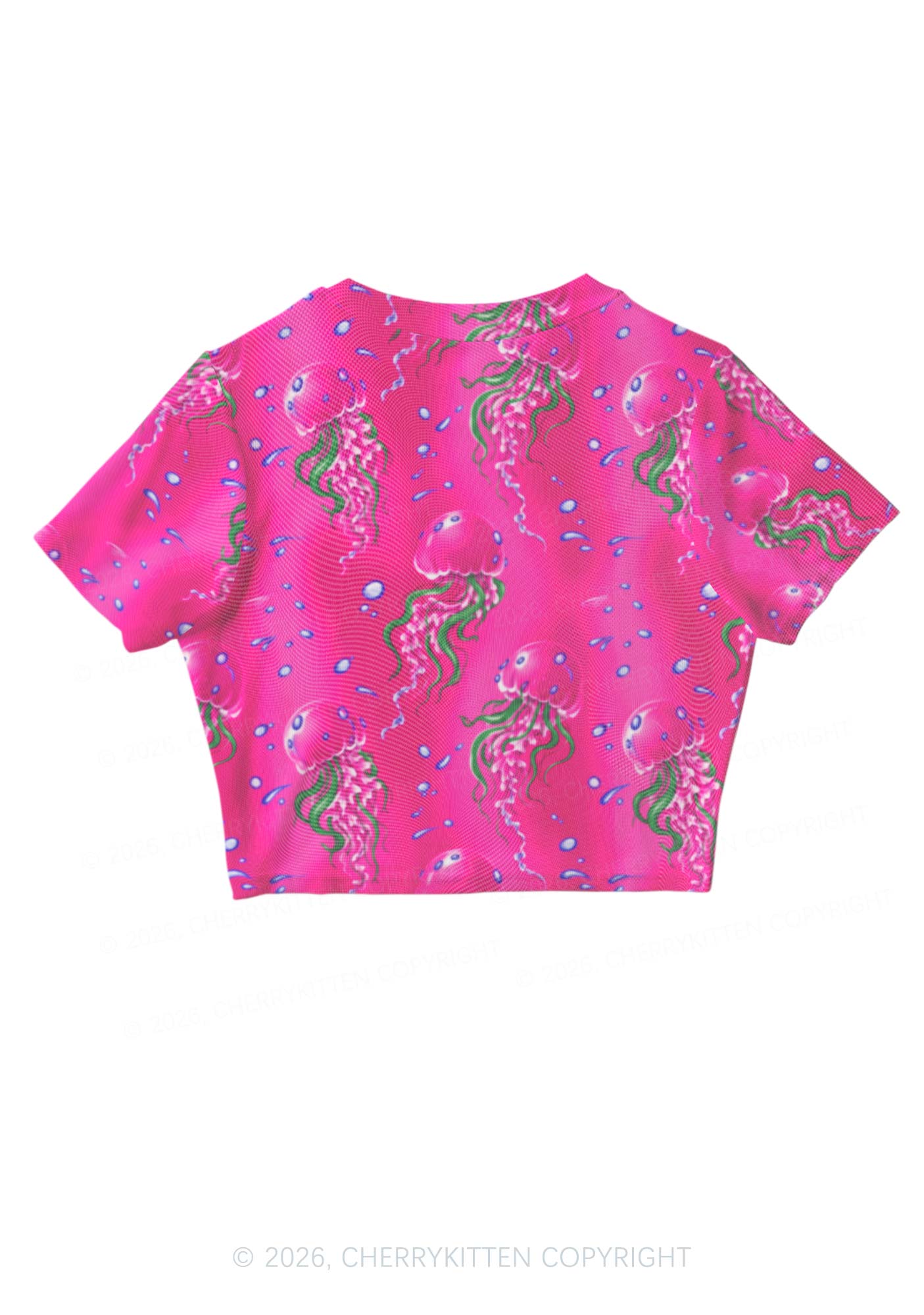 Hot Pink Jellyfish Bubble Y2K Mesh Crop Top Cherrykitten