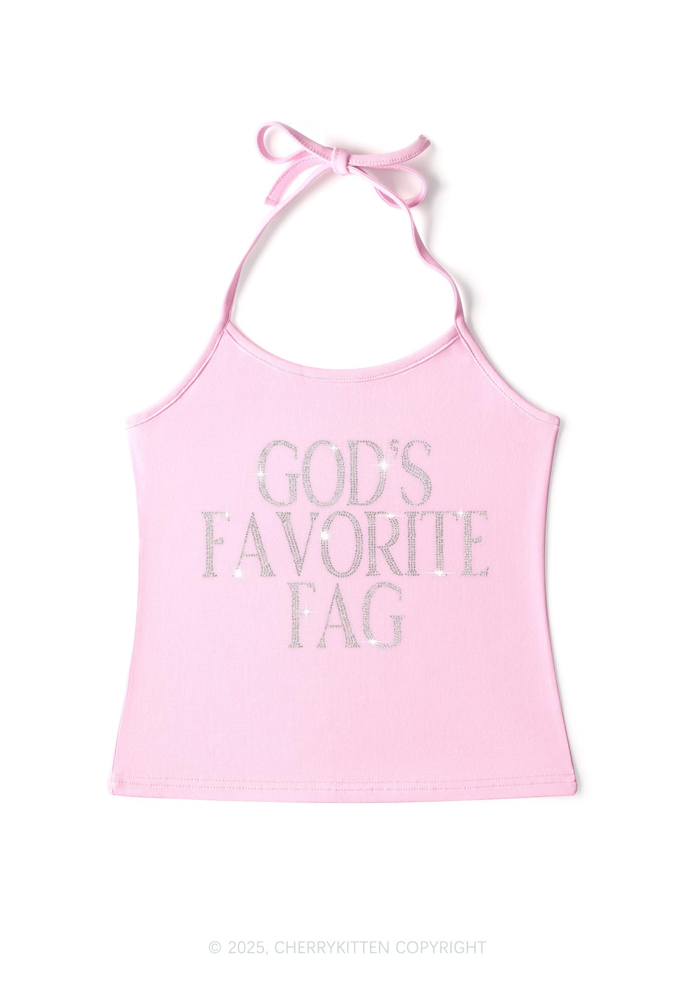 Rhinestone  Gods Favorite Fag Pride Y2K Halter Neck Cami Cherrykitten